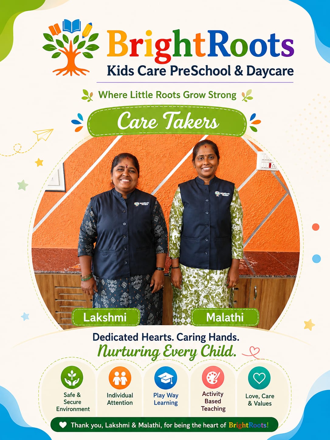 BrightRoots Kids Care caring team Lakshmi and Malathi